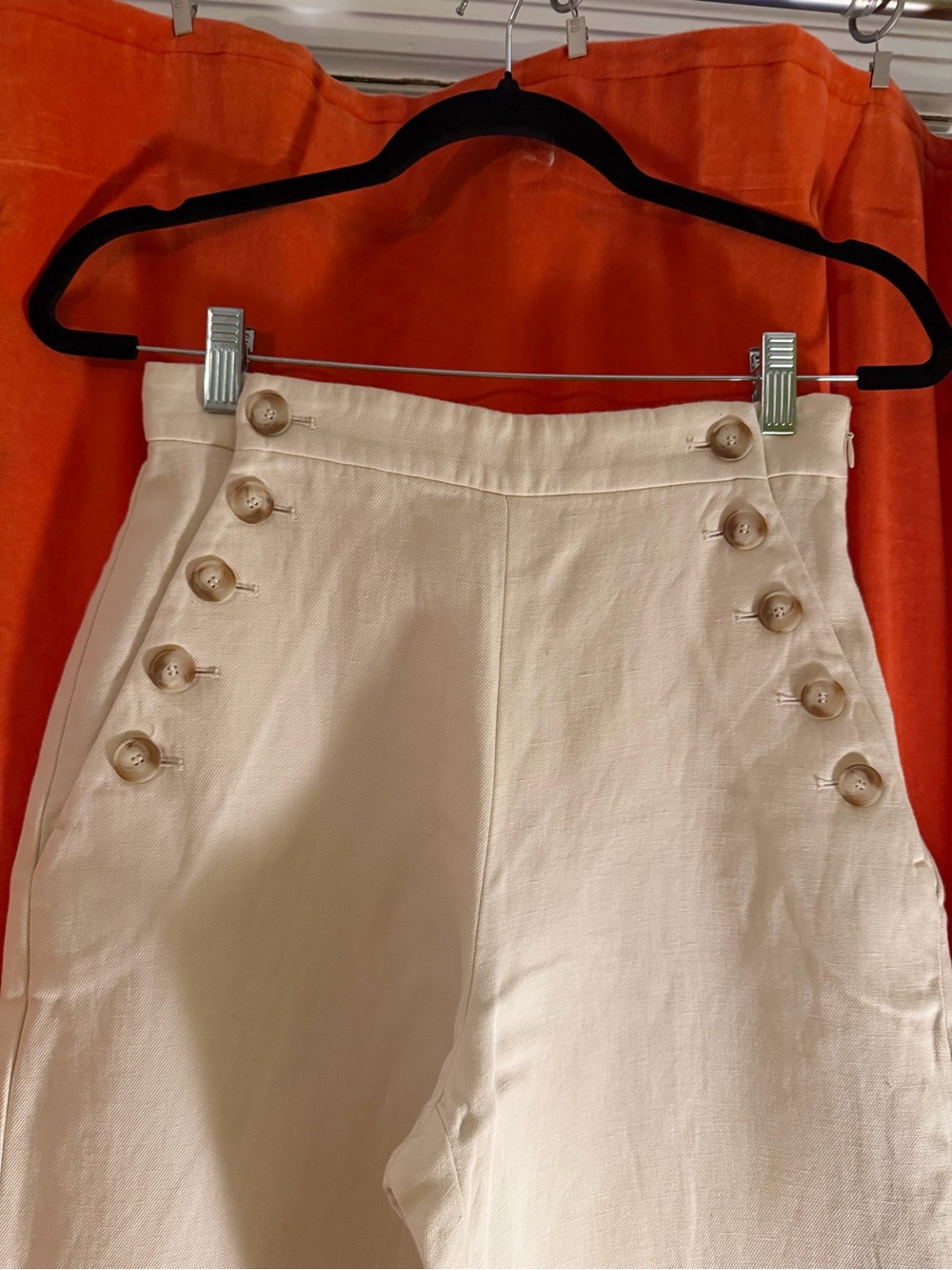 Sezane marina Cream Wide-Leg Sailor Pants with Button Detail - Picture 5 of 11